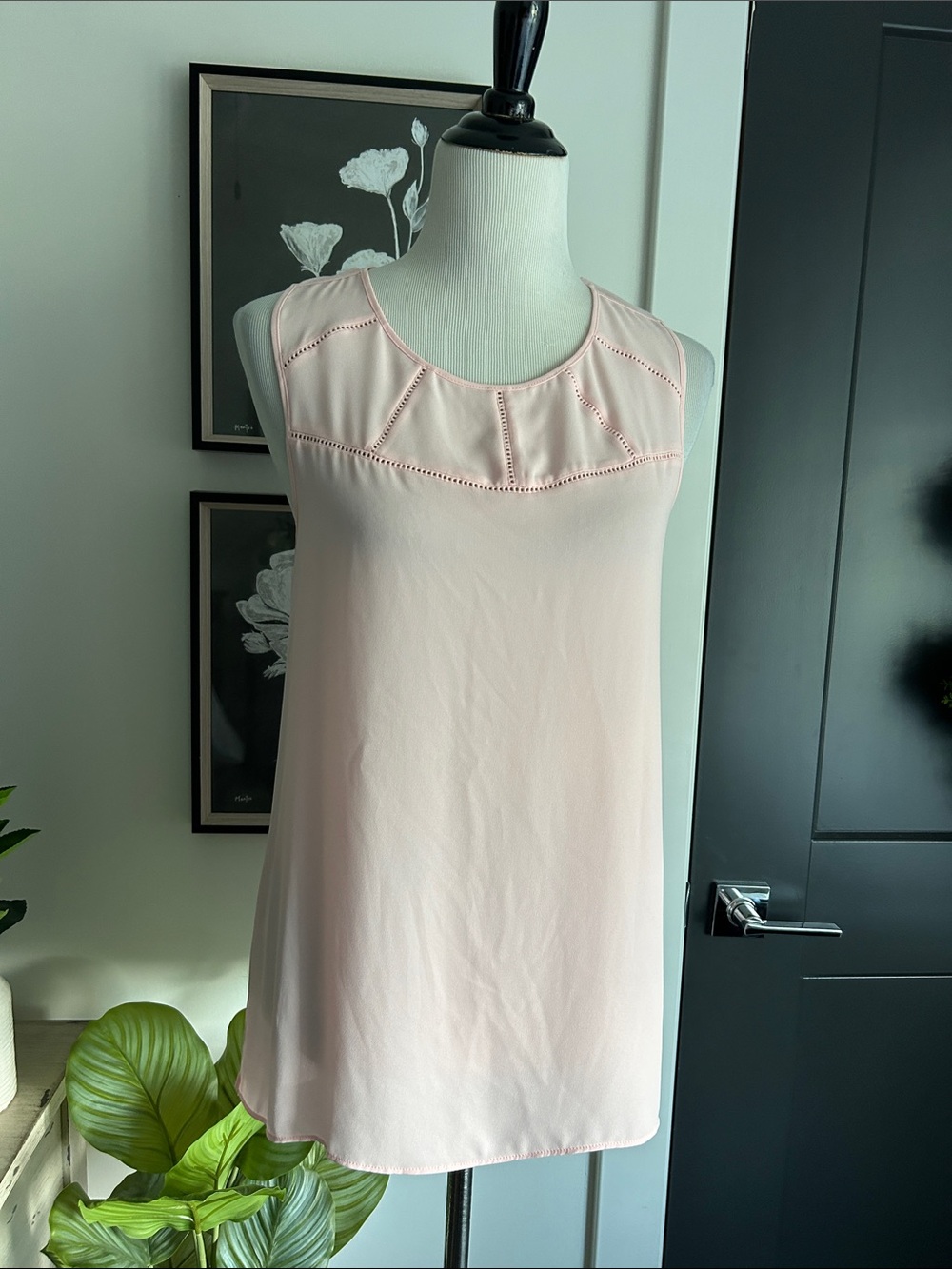 🌸 M Soft Pink Sleeveless rayon back sheer blouse
